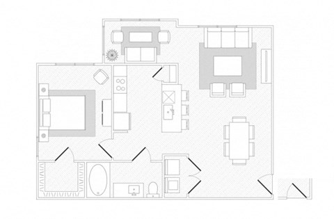 Floor plan for 1 bed, 1 bath, 854 sqft